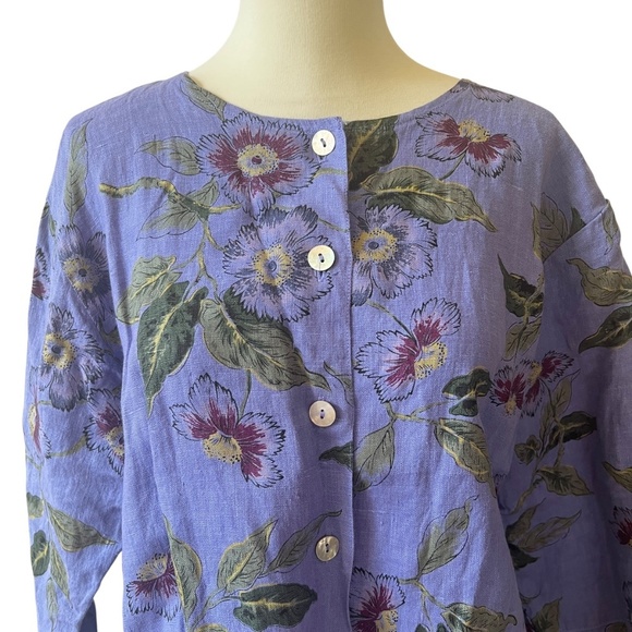 HABITAT 100% LINEN SKIRT TOP SET S/M FLORAL LAGENLOOK BREATHABLE BOHEMIAN PURPLE - Picture 3 of 11